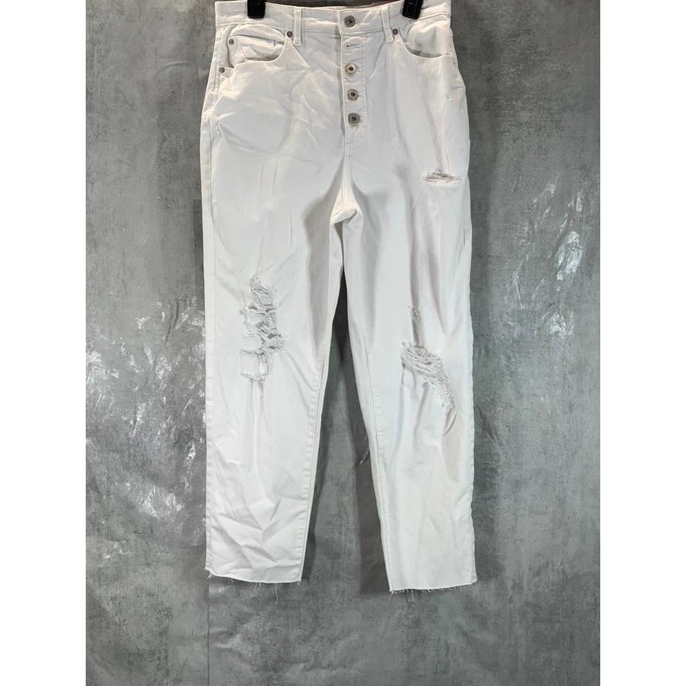 INC International Concepts Women's White Mid-Rise Distressed Mom Jeans SZ 10/30